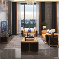 Canapé en cuir véritable de luxe italien, design de villa, grand canapé pour salon, sur mesure, pieds en bois massif, meubles