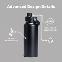Termo Resistente de Acero Inoxidable de 32 oz, Color Negro, Aislamiento al Vacío, Asa de Transporte con Remaches, Resistente al Frío, Mantiene la Temperatura de 12 a 24 Horas