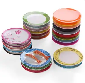 Japanse Kleurrijke Melamine Eten Snack Schotel Roterende Sushi Plaat Rond Plastic Transportband Sushi Serveerschalen Servies