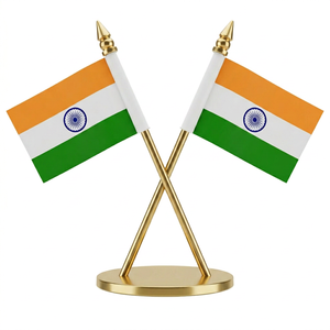 Bandera Doble Nacional de la India de Latón, Rectangular, de Alta Calidad, Decoración Moderna para Mesa o Escritorio, 5 Pulgadas, Hecha a Mano, para el Día de la Independencia - Product Image 1
