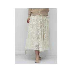 New Fashion Women'S Clothing Woven Loose Full Lace Long Length Flare Skirt With Natural Color