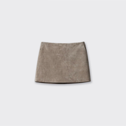 3343-4 New Arrival Fashionable Sheepskin Suede Grey Wrap Leather Mini Skirt Mature Woman Suede Leather Mini Skirt for Women