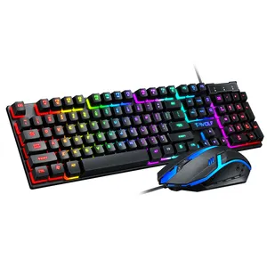 Kombo Keyboard Mouse game lampu hitam warna-warni, kabel 1.35M, 104 kunci komputer