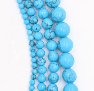 Prezzo all'ingrosso 8mm 10mm 12mm rotondo smalto blu turchese perline di pietra allentata