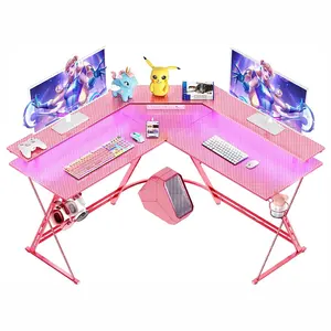 Pink Computer Corner Writing PC Latop Study Workstation PC Gaming Desk L Shaped Pink Gaming Desks RGB Gaming Tables for Girls