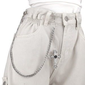 <b>Cross</b> Pendant Pants <b>Chain</b> Zinc Alloy Single Layer Hip Hop Fashion Accessory Daily Wear - Product Image 1