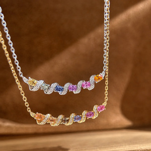 Collier Bling Fashion <span class=keywords><strong>en</strong></span> laiton plaqué or 18 carats avec zircon coloré, motif <span class=keywords><strong>arc</strong></span>-<span class=keywords><strong>en</strong></span>-<span class=keywords><strong>ciel</strong></span> et sourire, idéal pour l'été - Product Image 1