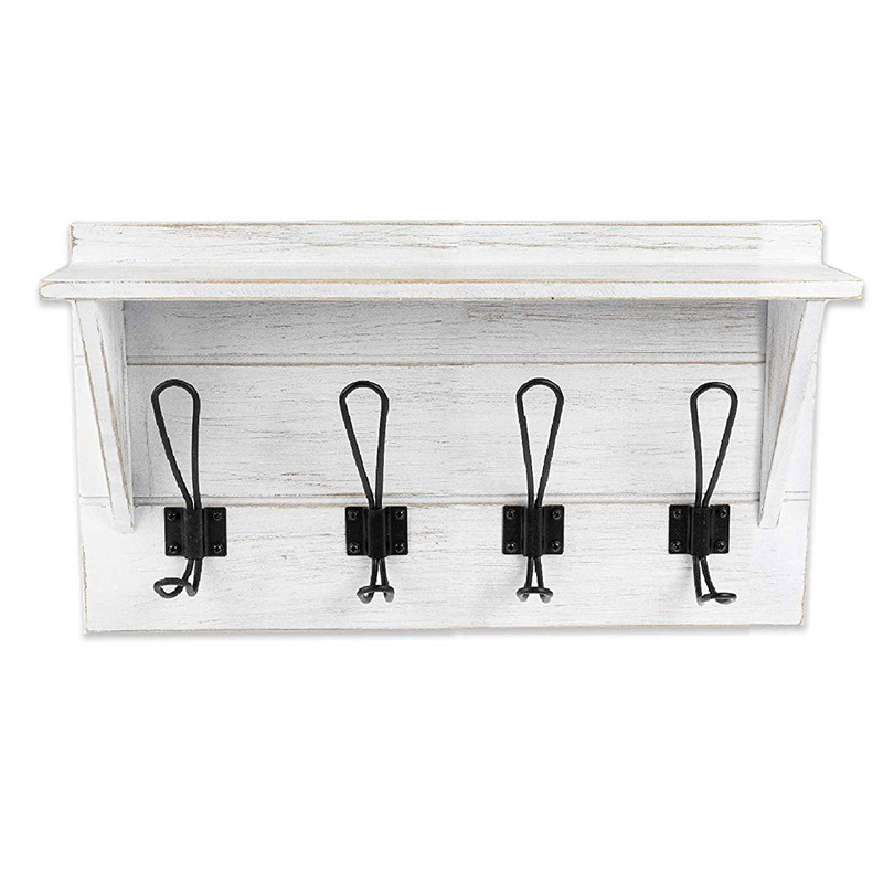 Настенная вешалка для пальто с полкой, вешалка для пальто, вешалка с крючками, настенная деревянная с 5 металлическими крючками