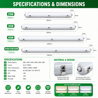 Luminaria LED Tri-Proof IP66 a Prueba de Vapor, 20W-120W, 130LM/W, Potencia y Temperatura de Color Seleccionables, Impermeable, Lineal, para Garaje o Almacén