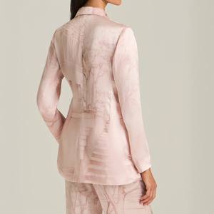 Traje de seda rosa antiarrugas con cuello en V y estampado floral para mujer, conjunto de traje y blazer para mujer - Product Image 5