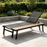 Chaise longue de jardin en aluminium de qualité supérieure avec cadre en bois pour villa, maison, cour, vente en gros