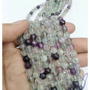 Cuentas redondas facetadas de fluorita verde natural, cuentas redondas de fluorita, cuentas redondas facetadas de fluorita verde para hacer joyería - Product Image 1