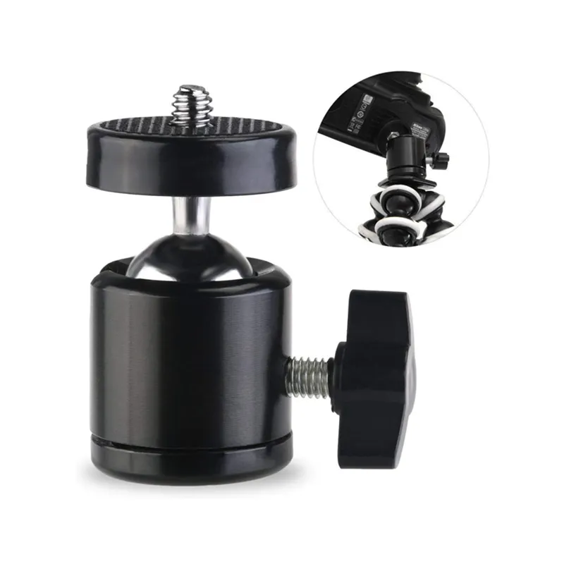 Hot Shoe Mount Adapter 360 Degree Swivel Mini Ball Head 1/4 Tripod Screw Head for Cameras Camcorders Smart Phone LED Video Light
