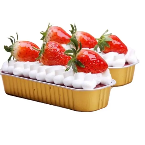 Disposable baking loaf pan transparent lid golden cake box smooth wall small foil tray small aluminium cup