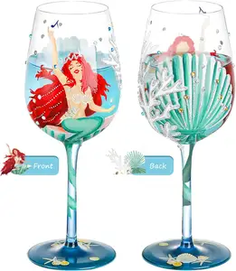 Handgeschilderde De Kleine Zeemeermin Wijnglas 15Oz Gepersonaliseerde Verjaardagscadeaus Voor Vrouwen Beste Vriend _