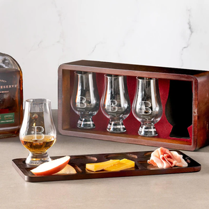 Boîte à verres en bois <span class=keywords><strong>Glencairn</strong></span> personnalisée avec plateau de service et couvercle gravé, coffret de dégustation de whisky, boîte cadeau en bois monogrammée pour homme - Product Image 1