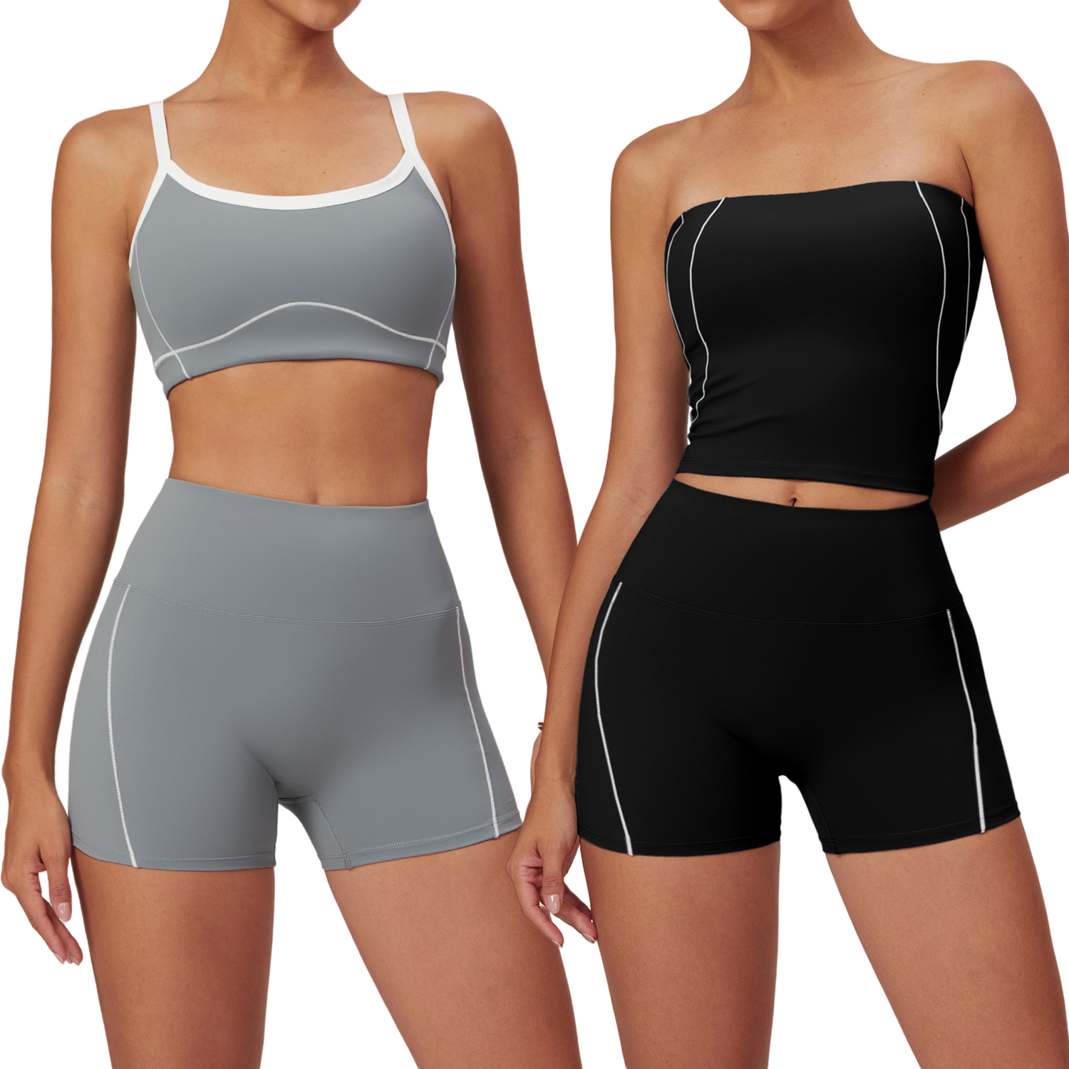 Women's Naked-Feel Tight-Fit Yoga Top Sexy Back and High-Waisted Tummy Control Outdoor Running Shorts Set