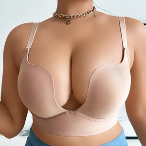 Soutien-gorge dos nu en U sexy de grande taille pour femmes avec armatures rembourrées Soutien-gorge froncé pour filles Sous-vêtements pour adultes - Product Image 1