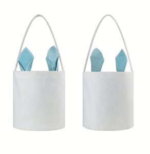 Panier à oreilles de lapin en lin vierge pour sublimation, brodé et personnalisable, pour la chasse aux œufs de Pâques, articles de fête - Product Image 4