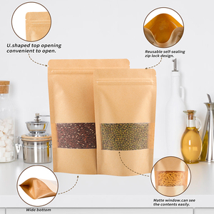 Recycled Customized Plain Zipper Stand up Brown Brown Kraft Craft Paper Zip Lock Food Packaging <strong>Pouch</strong> With Translucent Window - Product Image 4