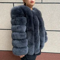 Manteau en fourrure de renard véritable pour femme, automne et hiver, à rayures verticales, 70 cm de long, veste en fourrure de renard naturel, nouvelle mode, manteau en fourrure de renard argenté