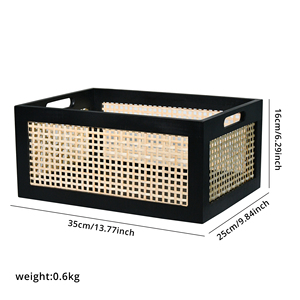 Panier de rangement en bois Rectangle avec poignées boîte décorative pour présentoir cuisine garde-manger organisateur décor - Product Image 6