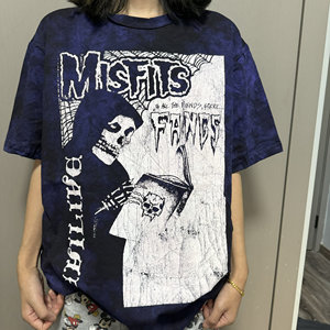 Camiseta de Manga Corta Unisex de Algodón Puro con Estampado Tie-Dye de Calavera de la Banda de Punk Rock <span class=keywords><strong>Misfits</strong></span>, Ligera para Verano - Product Image 3