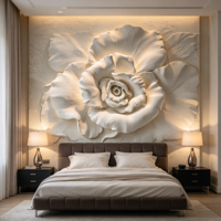 Wallpaper Mural Kustom 3D Motif Bunga Mawar Plester Putih, Wallpaper Latar Belakang TV Ruang Tamu, Dinding Fitur Lorong Mewah