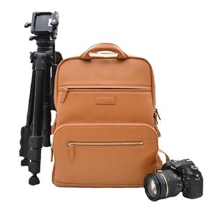 Sacs à dos pour appareil photo reflex numérique en cuir vegan marron de haute qualité, fabriqués en usine BSCI, personnalisés et luxueux, pour la photographie - Product Image 1