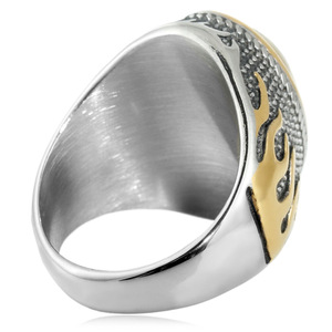 yunnique Men's <b>Titanium</b> Steel Oval Stone <b>Ring</b> Two-tone Flame Pattern Bezel Setting Punk Style Fashion Jewelry Gift - Product Image 2