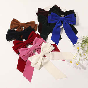 Individuelle einfarbige Samt-Knoten-Haarspitzen OEM/ODM Mädchen langes Band Streamer-Haarclip personalisiert Damen elegante Barrettes - Product Image 1