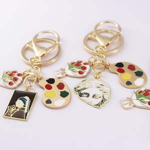 Portachiavi in lega stile Vintage creativo personalizzato con Design a tavolozza floreale Charm arte ritratto arte moda scultura regalo - Product Image 4