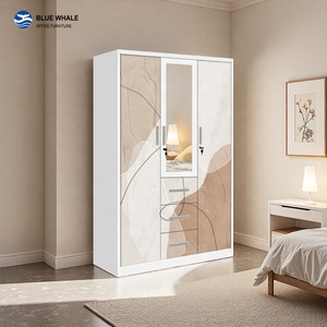 Armario de Almacenamiento <span class=keywords><strong>con</strong></span> <span class=keywords><strong>Espejo</strong></span>, 3 Puertas Batientes, <span class=keywords><strong>con</strong></span> Cajones, Armario de Hierro, Armario Metálico, Impresión de Patrones Personalizados, Armario de Acero - Product Image 1