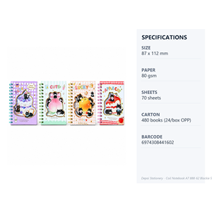 Cute Black <strong>Cat</strong> Spiral <strong>Notebook</strong> 70 Sheets 80GSM Paper Cover Gift 4 Fruit Designs Mini Pocket Bulk Wholesale - Product Image 2