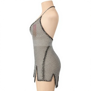 Handmade Chainmail <b>Mini</b> Dress For Women Silver Plated Stainless Steel Irregular Halter Top Fashion Lingerie Armor - Product Image 2
