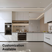 Meubles de cuisine modernes sans poignées, finition mate, pour projets de rénovation de cuisines résidentielles contemporaines, avec système d'éclairage LED