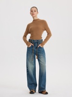 Pantalon décontracté en jean tissé YUANBOFEI pour femme, coupe droite, taille haute, respirant, élégant, boutonné, ample, extensible, délavé