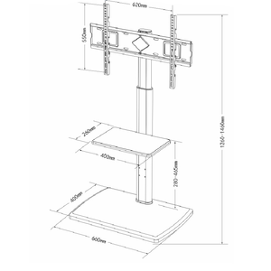 Carrello <span class=keywords><strong>TV</strong></span> <span class=keywords><strong>Mobile</strong></span> Regolabile in Altezza con Supporto da Pavimento in <span class=keywords><strong>Metallo</strong></span>/Legno e Ripiano Portaoggetti per Uso Commerciale e Ufficio - Product Image 3