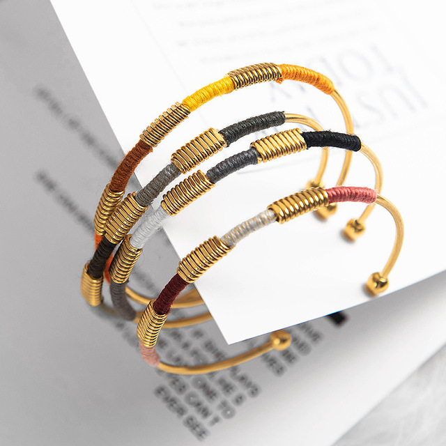 Bohemian Vintage Custom Colorful String Gold Stainless Steel Twist Cable Wire Bangle Bracelet for Women Jewelry