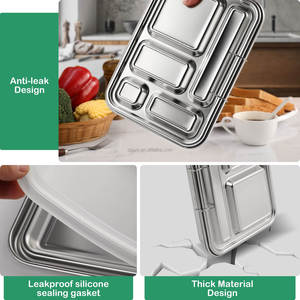 Oumeng mới dễ thương 5 lưới 304 thép không gỉ Bento Hộp Ăn Trưa kim loại màu đen Hộp Ăn Trưa trẻ em thiết lập cho các trường học - Product Image 3