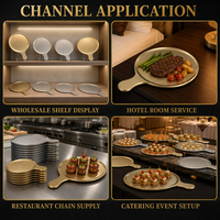Plateau de service rond en acier inoxydable durable avec poignée, compatible lave-vaisselle, pour la présentation des aliments dans les restaurants, cafés, hôtels et buffets