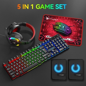 T-WOLF TF880 Vendita Diretta dalla Fabbrica Combo 5-in-1 Tastiera Cablata per <span class=keywords><strong>Gaming</strong></span> <span class=keywords><strong>Mouse</strong></span> Tappetino per <span class=keywords><strong>Mouse</strong></span> Cuffie Altoparlante con Retroilluminazione RGB per <span class=keywords><strong>Gaming</strong></span> - Product Image 5