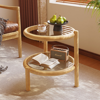 Table basse ronde en bois massif de luxe moderne à double niveau, petite table centrale pour salon, chambre, salle de conférence, bureau, décoration