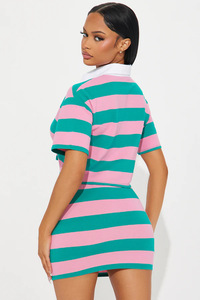 Nouvelle collection automne 2025, ensemble robe style western à col chemise rayé et color-block pour femmes - Product Image 3
