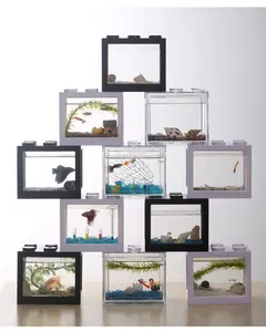 Mini Modern USB LED-Lit Eco-Friendly <strong>Glass</strong> <strong>Aquarium</strong> for Betta Fish Small Transparent Tank for Office Viewing - Product Image 2