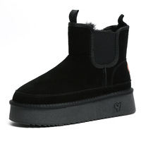 Bottes d'hiver en laine pour femmes, à semelle épaisse, extra chaudes, en cuir véritable, décontractées, antidérapantes, doublées de laine, confortables, mi-mollet