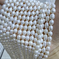 Chaîne de perles de culture d'eau douce de Zhuji, qualité AA, forme riz, 7-8 mm, blanches, semi-finies, pour la fabrication de bijoux