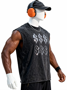 Camisetas sin Mangas Personalizadas con Pedrería para Hombre, <span class=keywords><strong>Camiseta</strong></span> Deportiva de Gimnasio con Pedrería Lavada con <span class=keywords><strong>Agua</strong></span>, Camisetas sin Mangas para Hombre de Gimnasio con Pedrería - Product Image 3