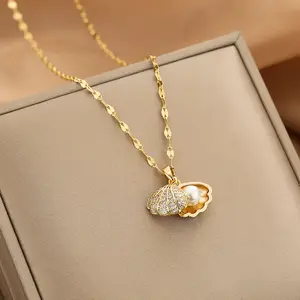 Характерное универсальное жемчужное ожерелье с полностью алмазным жемчугом Простой Высококачественный дизайн ожерелье из титановой стали