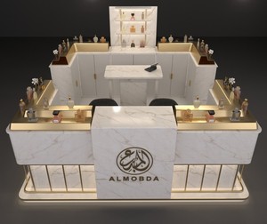 Kiosque à parfums de luxe avec éclairage LED doré, garantie de 3 ans, design moderne, vitrine en marbre pour centre commercial, mobilier à vendre <span class=keywords><strong>Myidea</strong></span> - Product Image 5